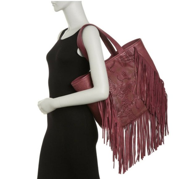 NWT Frye Vivian Leather Fringe Tote Bag - Open Red - Picture 2 of 5